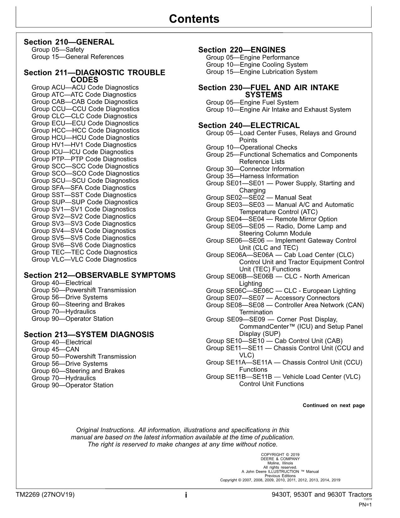 JOHN DEERE 9430T  9530T  9630T TRACTOR OPERATION TEST MANUAL