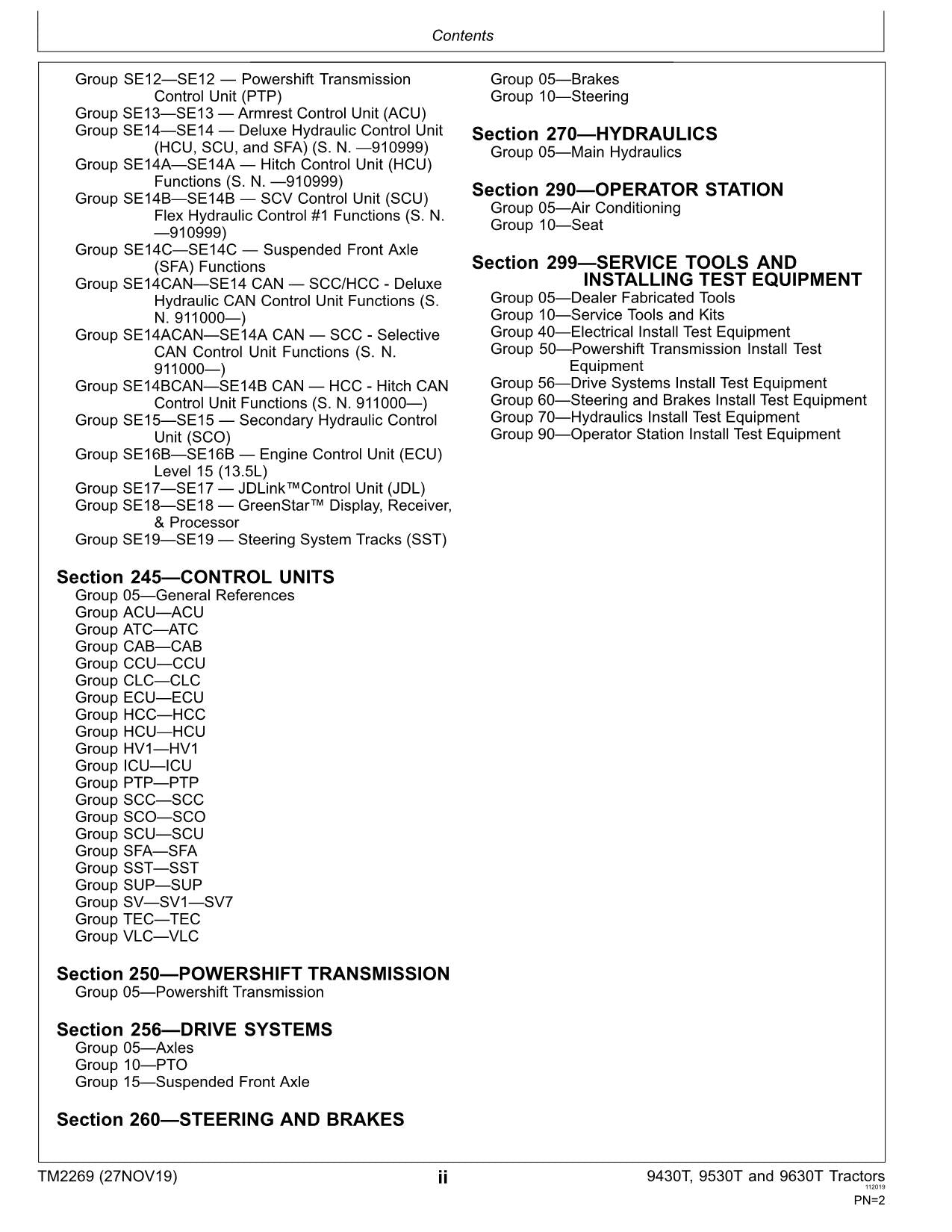 JOHN DEERE 9430T  9530T  9630T TRACTOR OPERATION TEST MANUAL