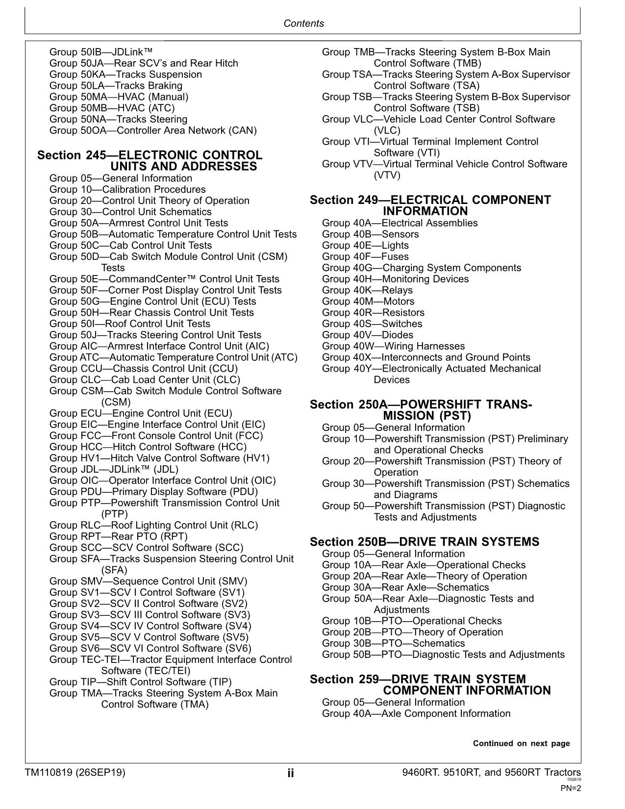 JOHN DEERE 9460RT  9510RT  9560RT TRACTOR OPERATION TEST MANUAL