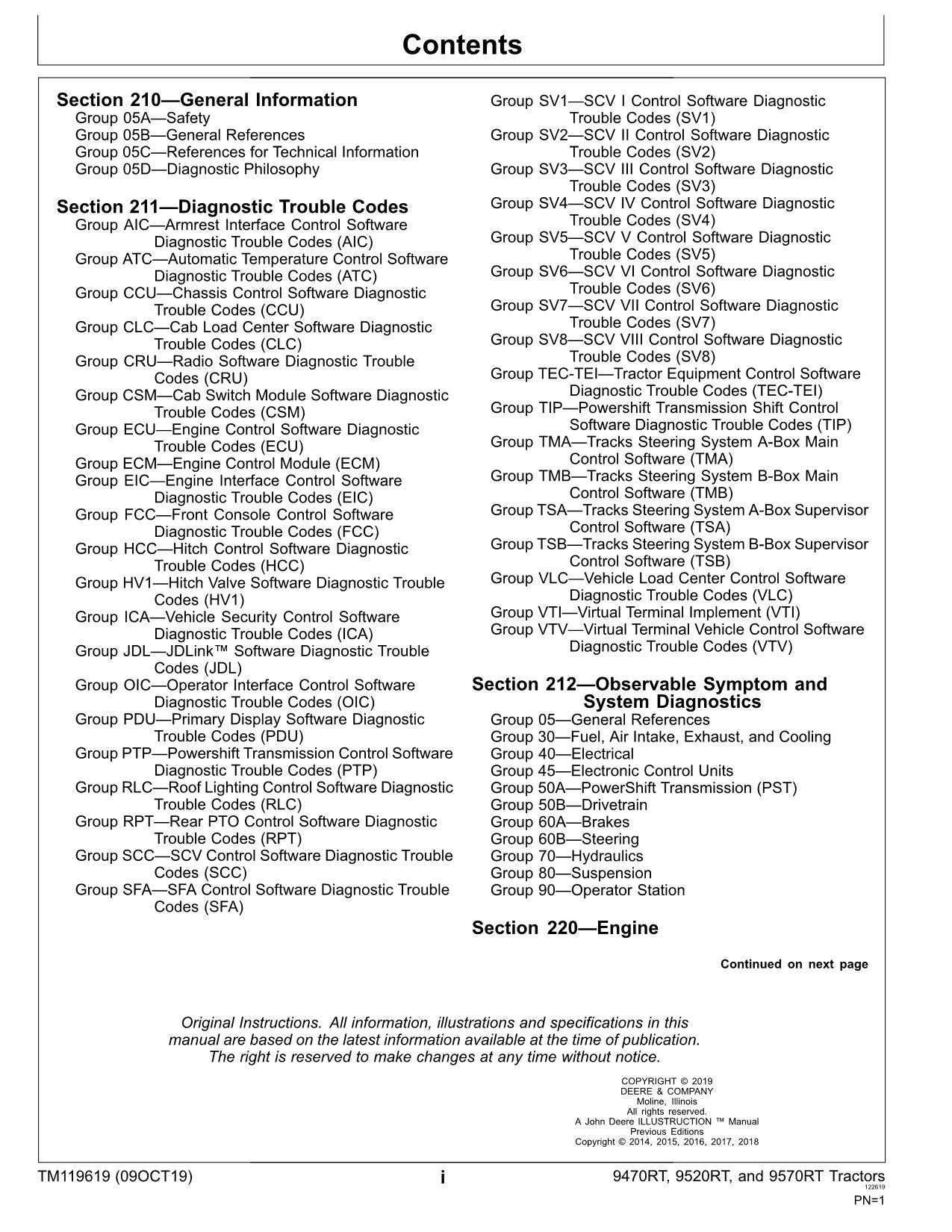 JOHN DEERE 9470RT  9520RT  9570RT  9RT TRACTOR OPERATION TEST MANUAL