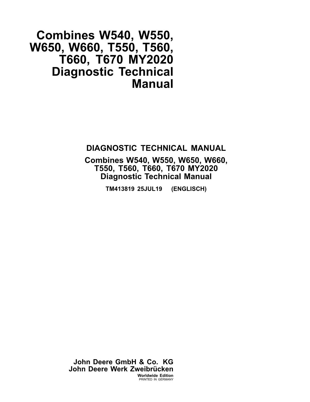 JOHN DEERE T550 T560 T660 T670 MÄHDRESCHER DIAGNOSEHANDBUCH TM413819