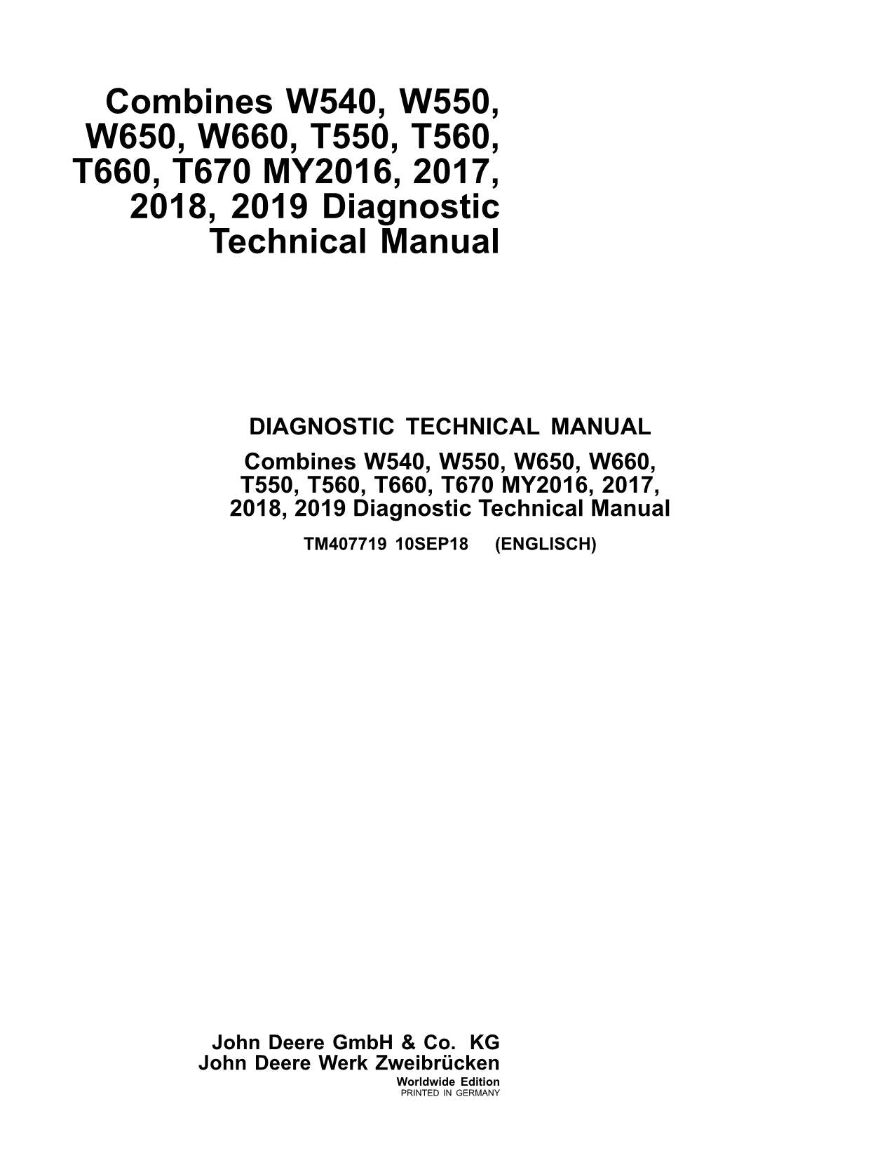 MANUEL DE DIAGNOSTIC DE LA MOISSONNEUSE-BATTEUSE JOHN DEERE T550 T560 T660 T670 TM407719