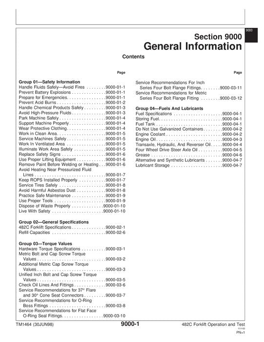 JOHN DEERE 482C FORKLIFT OPERATION TEST MANUAL