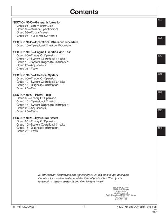 JOHN DEERE 482C FORKLIFT OPERATION TEST MANUAL