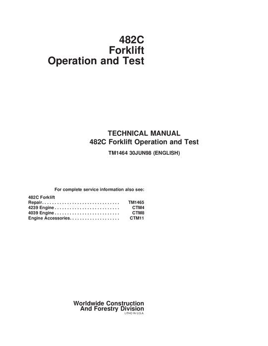 JOHN DEERE 482C FORKLIFT OPERATION TEST MANUAL