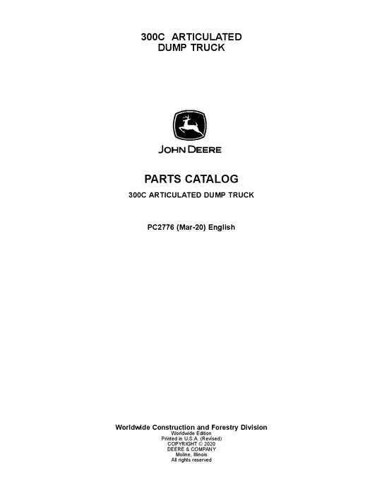 JOHN DEERE 300C DUMP TRUCK PARTS CATALOG MANUAL