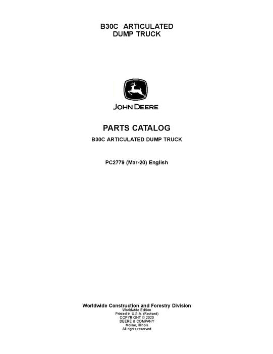 JOHN DEERE BELL B30C DUMP TRUCK PARTS CATALOG MANUAL