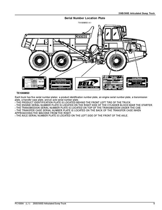 JOHN DEERE 250D 300D DUMP TRUCK PARTS CATALOG MANUAL #1