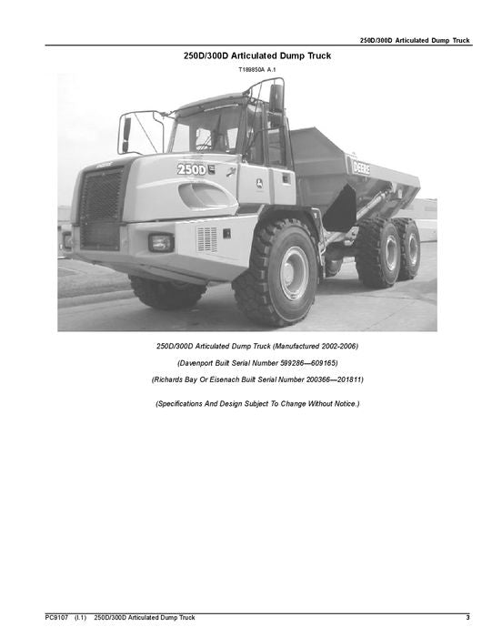 JOHN DEERE 250D 300D DUMP TRUCK PARTS CATALOG MANUAL #2