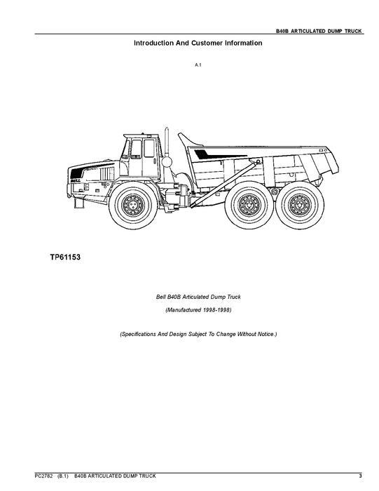 MANUEL DU CATALOGUE DES PIÈCES DE RECHANGE POUR CAMION À BENNE BASCULANTE JOHN DEERE BELL B40B