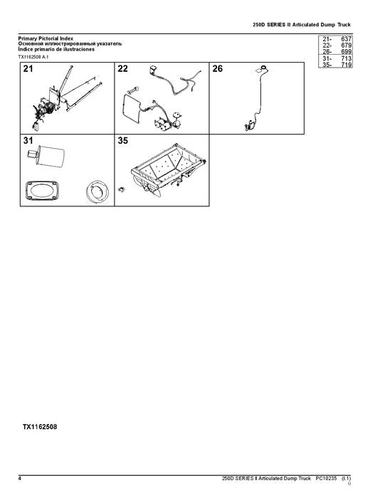 JOHN DEERE 250D SERIES II DUMP TRUCK PARTS CATALOG MANUAL