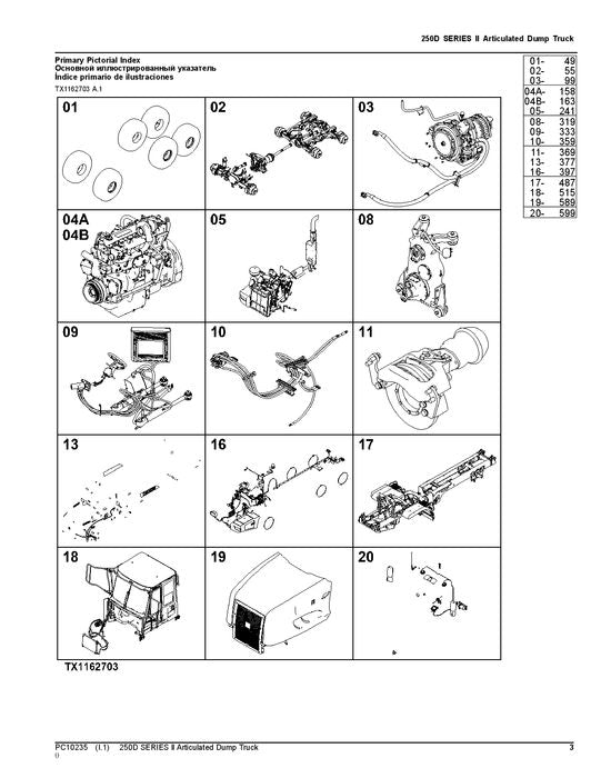 JOHN DEERE 250D SERIES II DUMP TRUCK PARTS CATALOG MANUAL