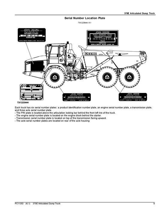 JOHN DEERE 370E DUMP TRUCK PARTS CATALOG MANUAL #3