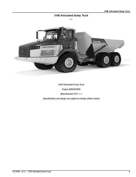 JOHN DEERE 310E DUMP TRUCK PARTS CATALOG MANUAL #1