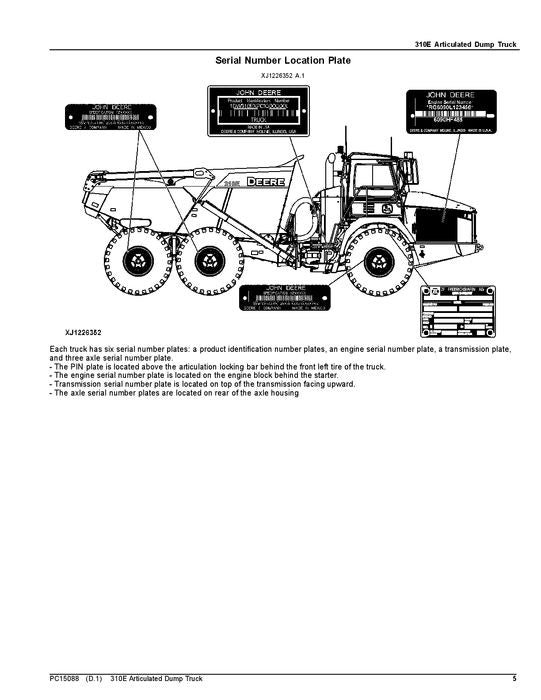 JOHN DEERE 310E DUMP TRUCK PARTS CATALOG MANUAL #1