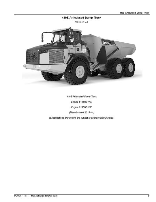 JOHN DEERE 410E DUMP TRUCK PARTS CATALOG MANUAL #4