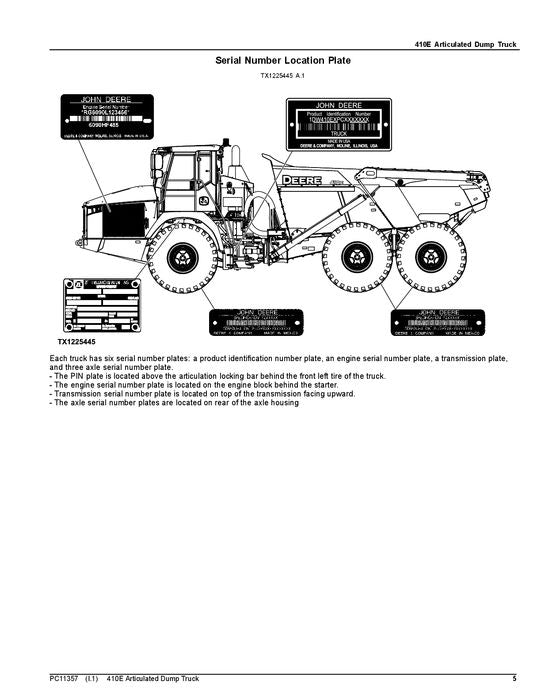 JOHN DEERE 410E DUMP TRUCK PARTS CATALOG MANUAL #4