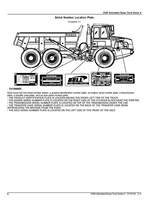 MANUEL DU CATALOGUE DES PIÈCES DE RECHANGE POUR CAMION À BENNE BASCULANTE JOHN DEERE 250D #1