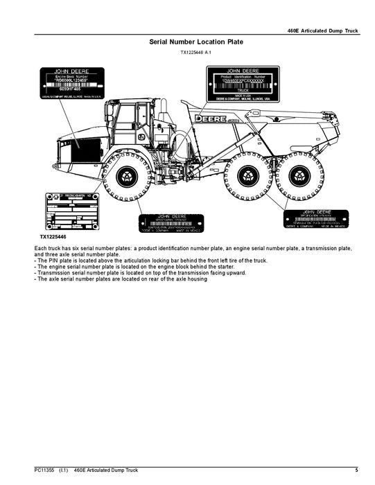 JOHN DEERE 460E DUMP TRUCK PARTS CATALOG MANUAL #3