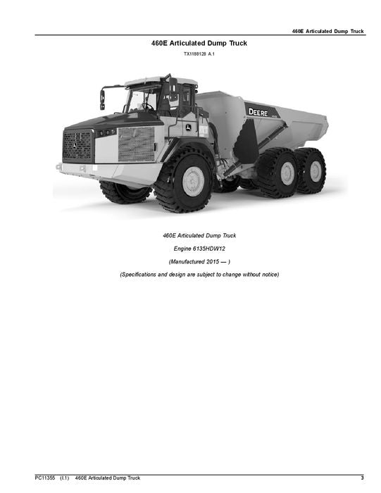 JOHN DEERE 460E DUMP TRUCK PARTS CATALOG MANUAL #3