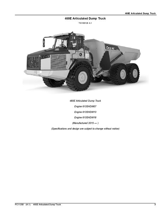 JOHN DEERE 460E DUMP TRUCK PARTS CATALOG MANUAL #4