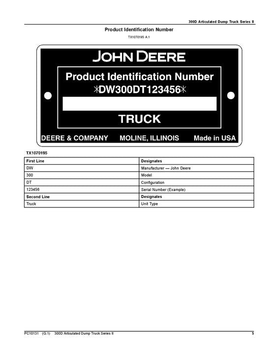 JOHN DEERE 300D SERIES II DUMP TRUCK PARTS CATALOG MANUAL #2