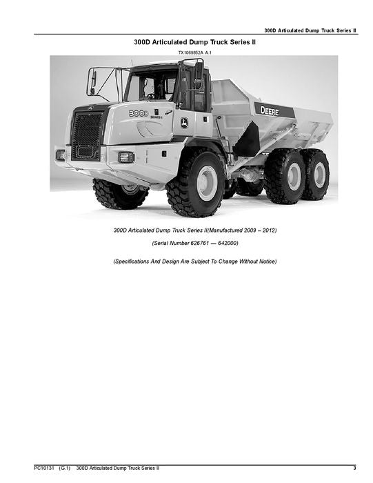 JOHN DEERE 300D SERIES II DUMP TRUCK PARTS CATALOG MANUAL #2