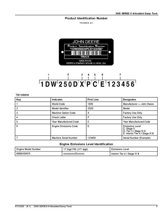 JOHN DEERE 250D DUMP TRUCK PARTS CATALOG MANUAL #2