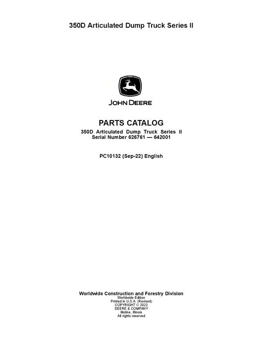 JOHN DEERE 350D DUMP TRUCK PARTS CATALOG MANUAL