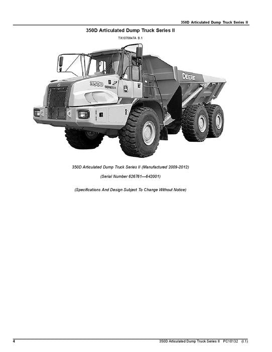 JOHN DEERE 350D DUMP TRUCK PARTS CATALOG MANUAL