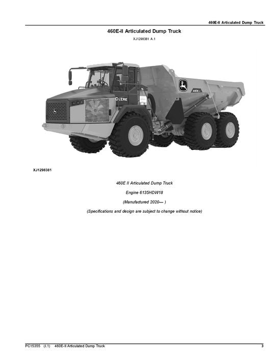 JOHN DEERE 460E-II DUMP TRUCK PARTS CATALOG MANUAL #2