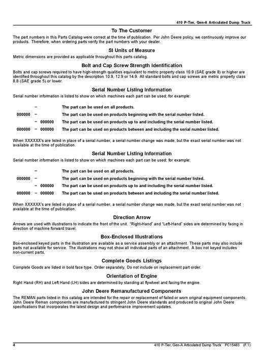 JOHN DEERE 410P MULDENKIPPER ERSATZTEILKATALOGHANDBUCH