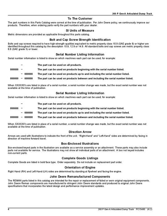 JOHN DEERE 260P MULDENKIPPER ERSATZTEILKATALOGHANDBUCH