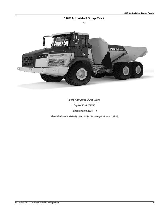 JOHN DEERE 310E DUMP TRUCK PARTS CATALOG MANUAL #4