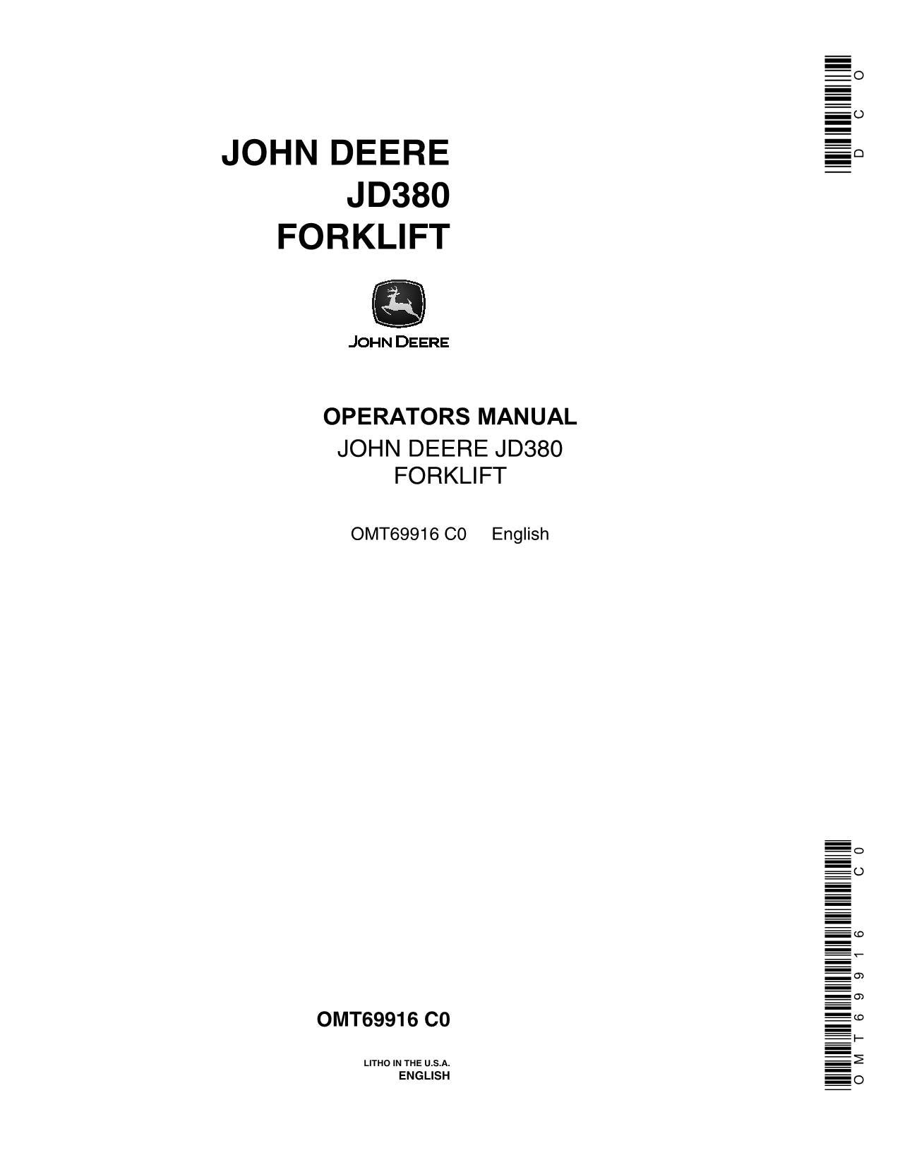 JOHN DEERE 380 FORKLIFT OPERATORS MANUAL