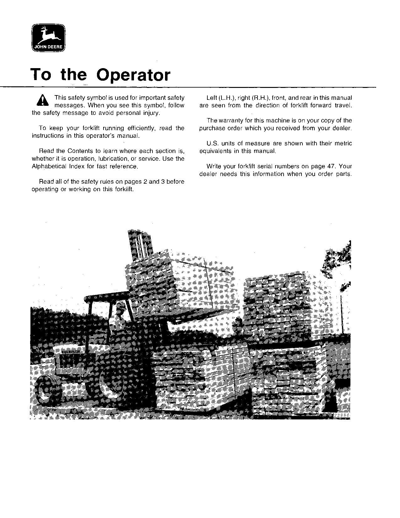 JOHN DEERE 380 FORKLIFT OPERATORS MANUAL