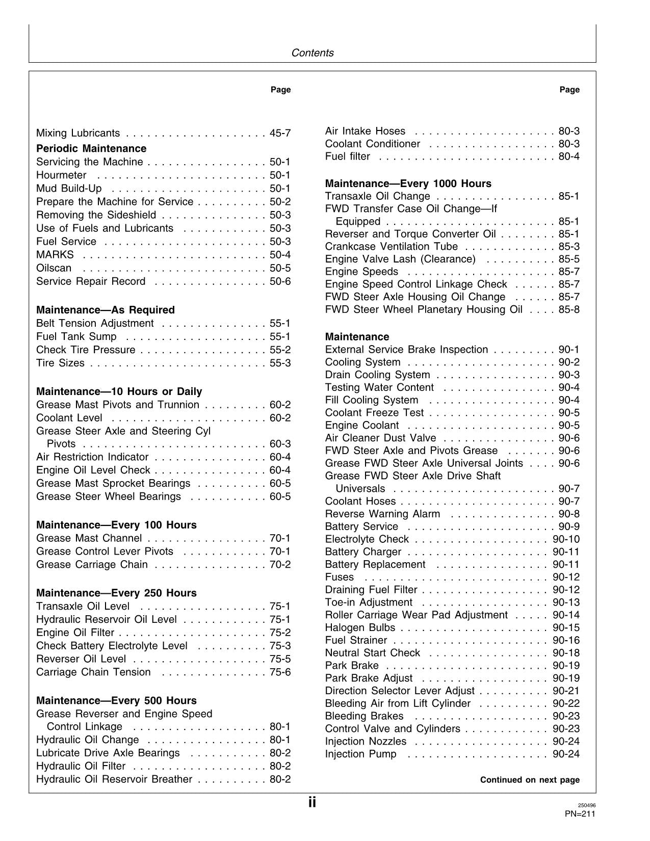 JOHN DEERE 482C FORKLIFT OPERATORS MANUAL