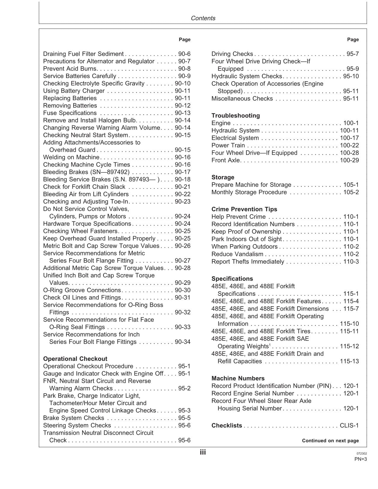 JOHN DEERE 485E 486E 488E FORKLIFT OPERATORS MANUAL