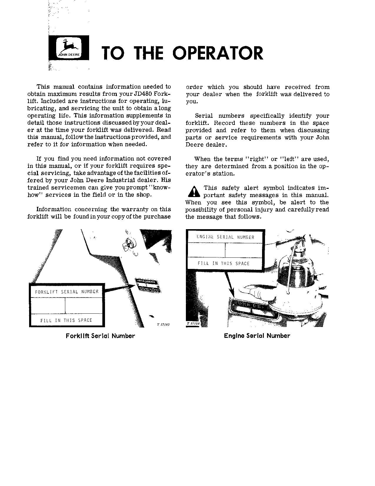 JOHN DEERE 480 FORKLIFT OPERATORS MANUAL