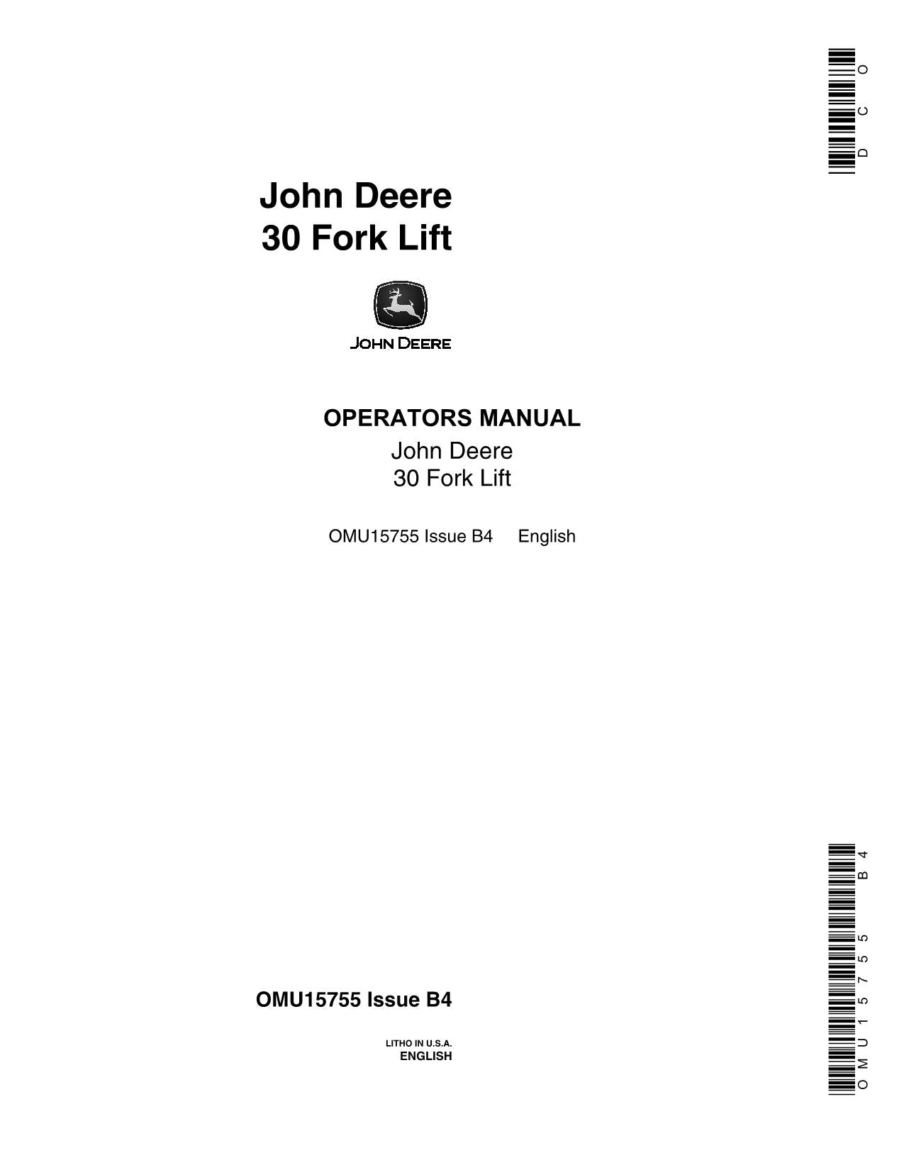 JOHN DEERE 30 FORKLIFT OPERATORS MANUAL