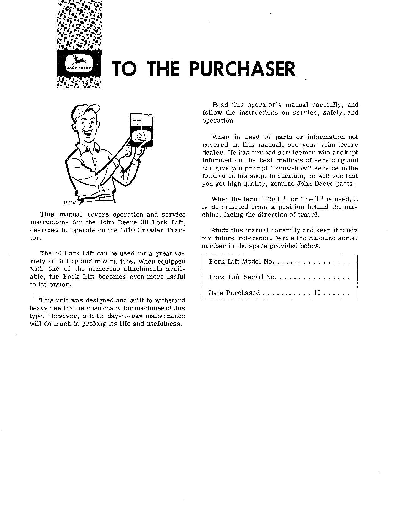 JOHN DEERE 30 FORKLIFT OPERATORS MANUAL