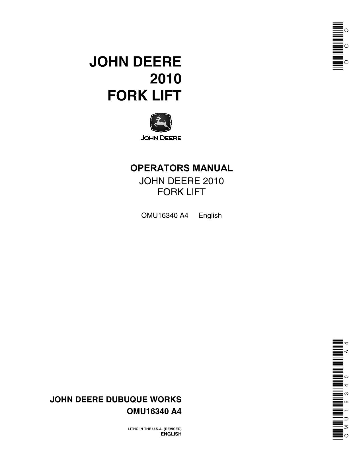 JOHN DEERE 2010 FORKLIFT OPERATORS MANUAL