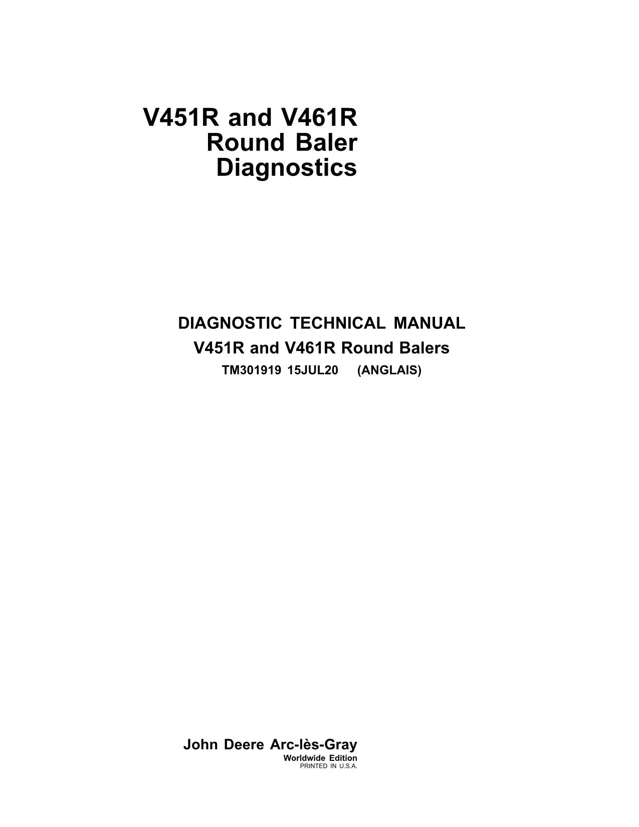 JOHN DEERE V451R V461R WRAPPING BALER DIAGNOSTIC SERVICE MANUAL