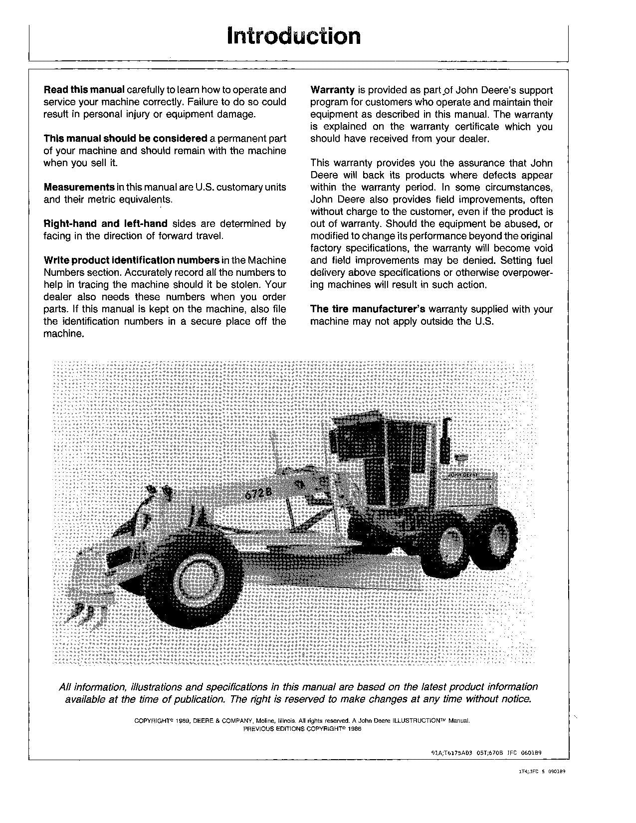 JOHN DEERE 670B 672B MOTOR GRADER OPERATORS MANUAL #1