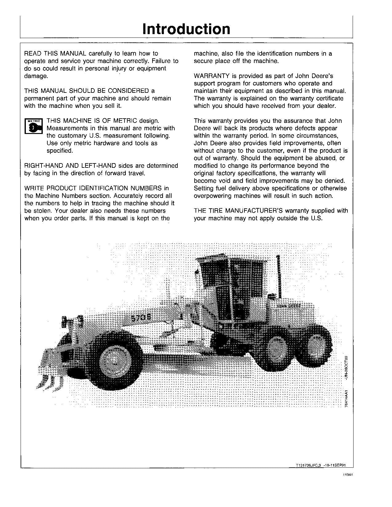 JOHN DEERE 570B MOTOR GRADER OPERATORS MANUAL #1