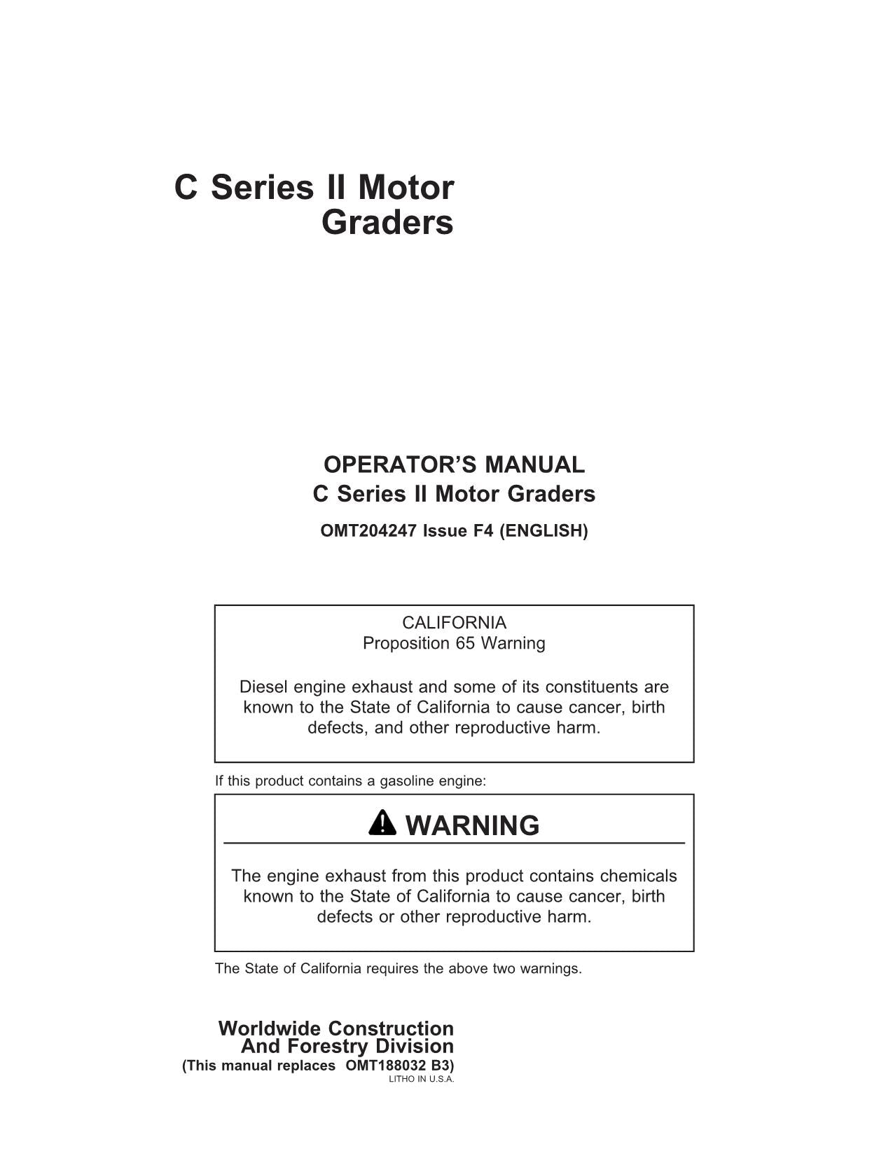 JOHN DEERE 670CII 670CHII 672CHII 770CII 770CHII MOTOR GRADER OPERATORS MANUAL