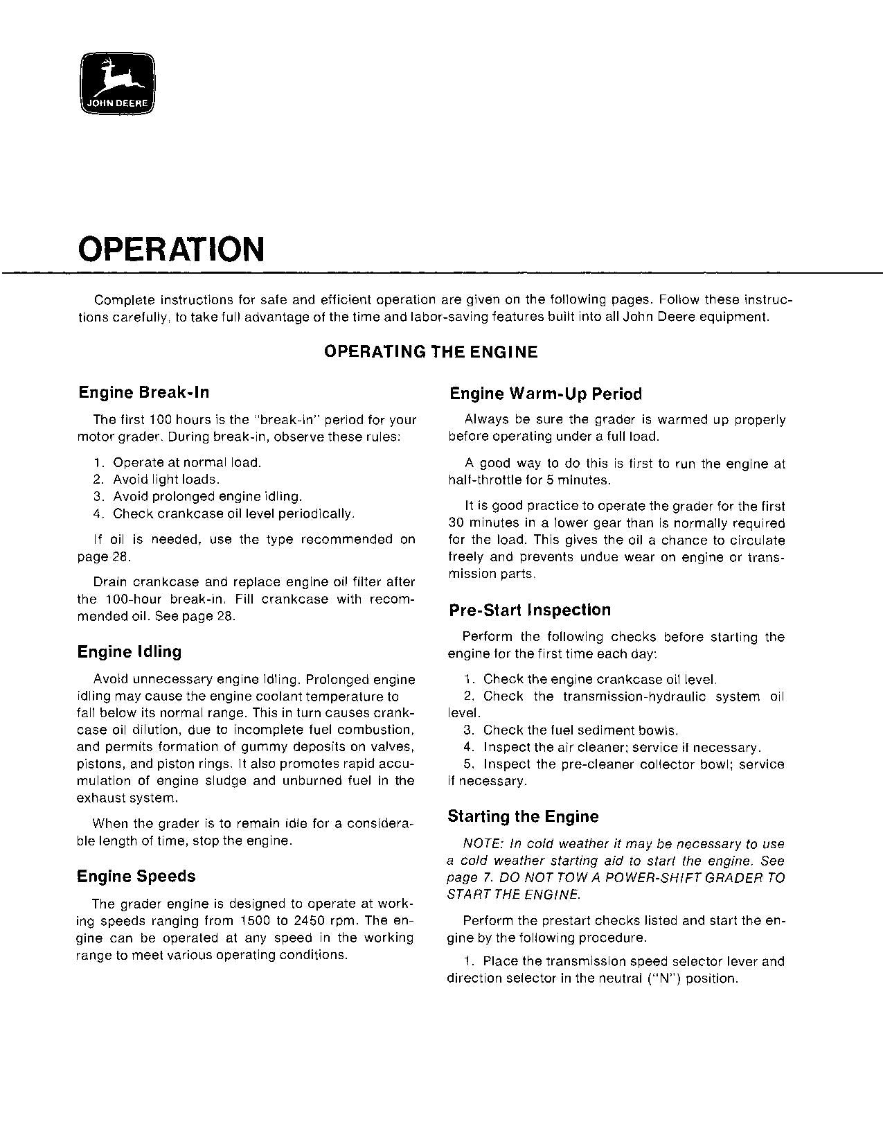 JOHN DEERE 570 MOTOR GRADER OPERATORS MANUAL