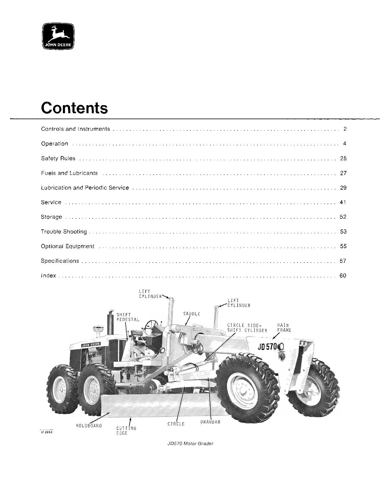 JOHN DEERE 570 MOTOR GRADER OPERATORS MANUAL