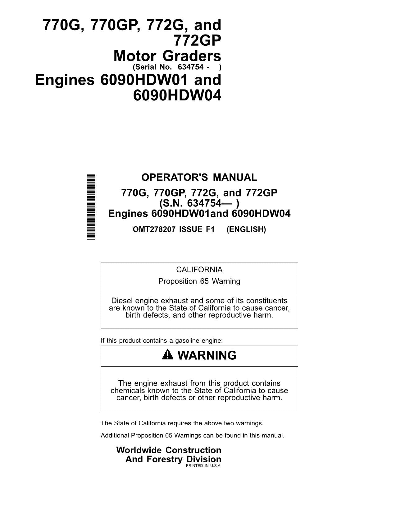 MANUEL D'UTILISATION DE LA NIVELEUSE JOHN DEERE 770G 772G 770GP 772GP #4