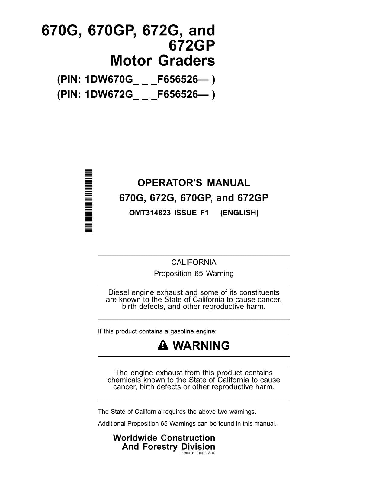 JOHN DEERE 670G 670GP 672G 672GP MOTORGRADER BEDIENUNGSANLEITUNG #5